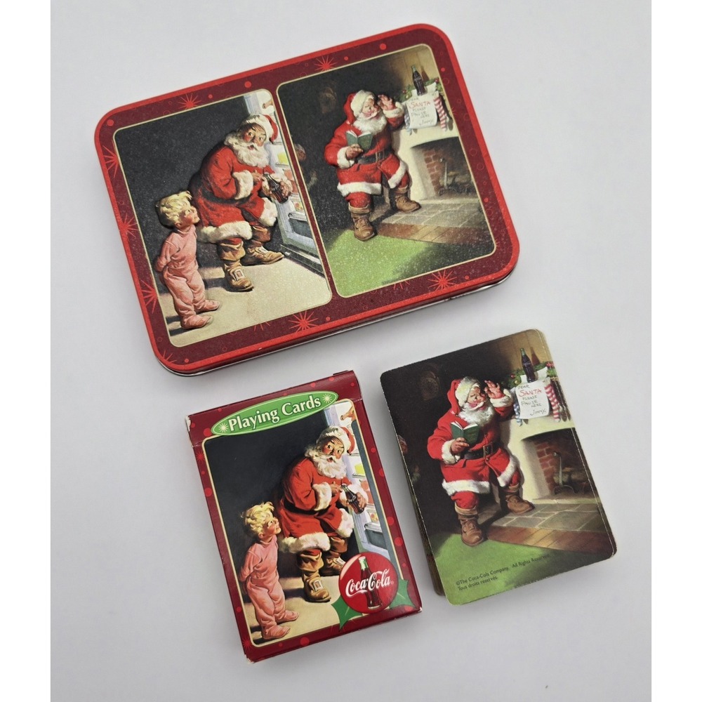 Vintage Coca Cola Santa Christmas Tin Playing Cards Haddon Sundblom Holiday